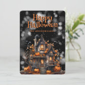 Haunted House Pumpkins Bats Happy Halloween Kaart (Staand voorkant)
