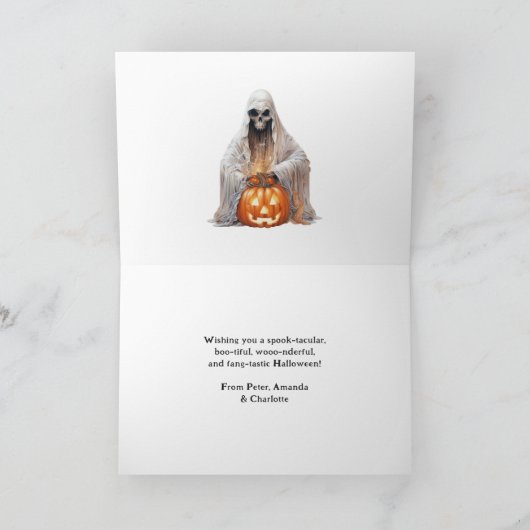 Haunted House Pumpkins Ghost Halloween Kaart (Binnen)