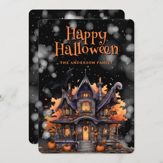 Haunted House Pumpkins Happy Halloween Kaart (Voorkant / Achterkant)