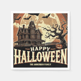 Haunted House Pumpkins Spooky Scary Halloween Servet
