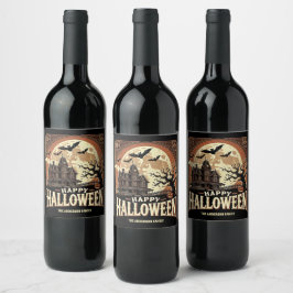 Haunted House Pumpkins Spooky Scary Halloween Wijn Etiket