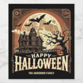 Haunted House Pumpkins Spooky Scary Halloween Wijn Etiket (Enkel label)