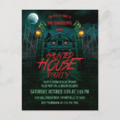 Haunted House Pumpkins Volle Maan Halloween Uitnod Feestdagenkaart (Voorkant)
