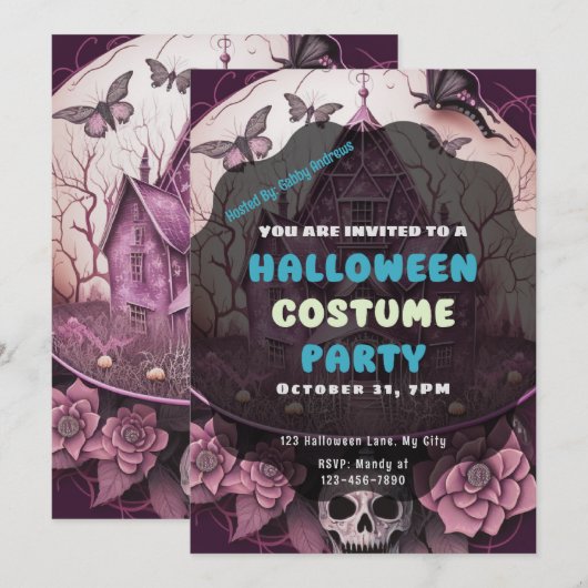 Haunted House schedel vlinders Halloween Kaart (Voorkant / Achterkant)