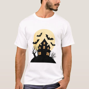 Haunted House Silhouette met volle maan en vleermu T-shirt