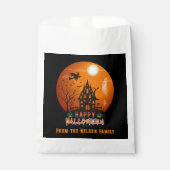 Haunted House Sinaasappel en zwart Happy Halloween Bedankzakje (Voorkant)