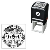 Haunted House Skull Crossbones Naam Adres Zelfinktende Stempel (In situ)