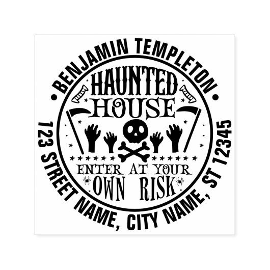 Haunted House Skull Crossbones Naam Adres Zelfinktende Stempel (Design)