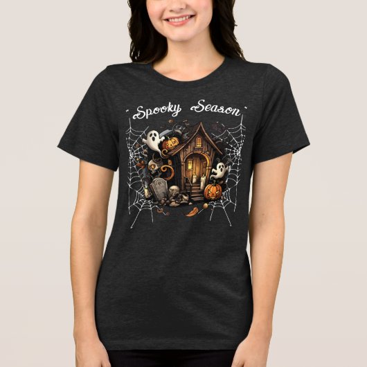 Haunted House Spooky T-shirt - Zwart 👻🎃 (Voorkant)