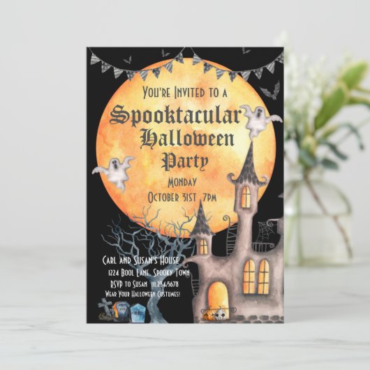 Haunted House, uitnodiging van de Halloween-partij (Staand voorkant)