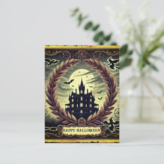 Haunted House Victoriaans Gothic Happy Halloween Feestdagenkaart (Staand voorkant)