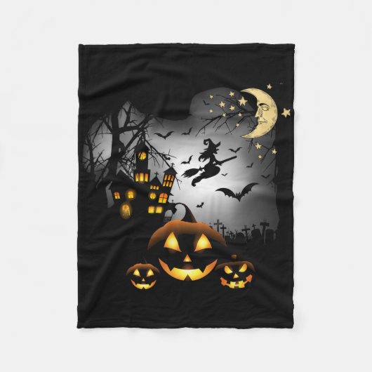 Haunted House - Vliegende Heks - Jack O Lantern Fleece Deken (Voorkant)