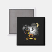 Haunted House - Vliegende heks - Jack o Lantern Magneet (Voorkant / Achterkant)