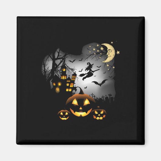 Haunted House - Vliegende heks - Jack o Lantern Magneet (Voorkant)