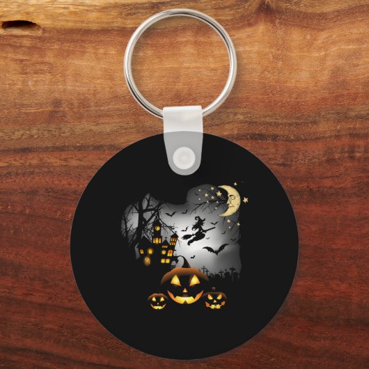 Haunted House - Vliegende Heks - Jack O Lantern Sleutelhanger (Voorkant)