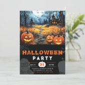 Haunted House Volle Maan en vleermuizen Zwart Hall Kaart (Staand voorkant)