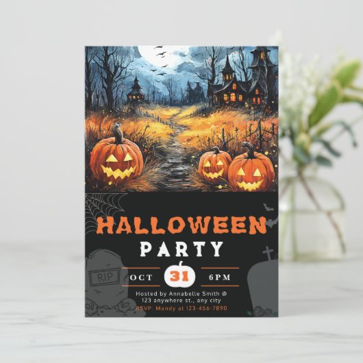 Haunted House Volle Maan en vleermuizen Zwart Hall Kaart (Staand voorkant)