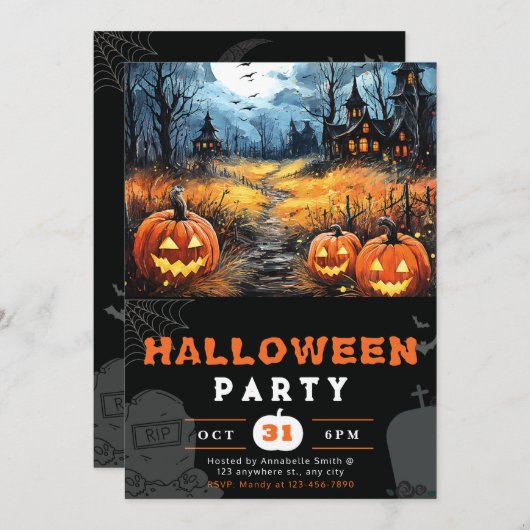 Haunted House Volle Maan en vleermuizen Zwart Hall Kaart (Voorkant / Achterkant)