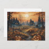 Haunted House Volle Maan Pompoenen Halloween Feestdagenkaart (Voorkant / Achterkant)