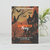Haunted House Volle Maan Pompoenen Halloween Party Kaart (Staand voorkant)