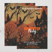 Haunted House Volle Maan Pompoenen Halloween Party Kaart (Voorkant / Achterkant)