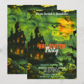 Haunted House Volle Maan Pompoenen Halloween Party Kaart (Voorkant / Achterkant)