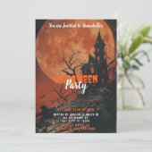 Haunted House Volle Maan Pompoenen Halloween Party Kaart (Staand voorkant)