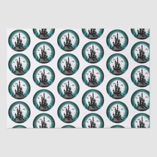 Haunted House Volle Maan Vleermuizen Gelukkig Hall Tissuepapier (Voorkant)