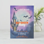 Haunted House Volle Maan Vleermuizen Halloween Par Kaart (Staand voorkant)