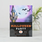 Haunted House Volle Maan Vleermuizen Zwart Hallowe Kaart (Staand voorkant)