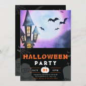 Haunted House Volle Maan Vleermuizen Zwart Hallowe Kaart (Voorkant / Achterkant)