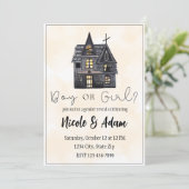 Haunted House Waterverf Halloween Genderonthulling Kaart (Staand voorkant)