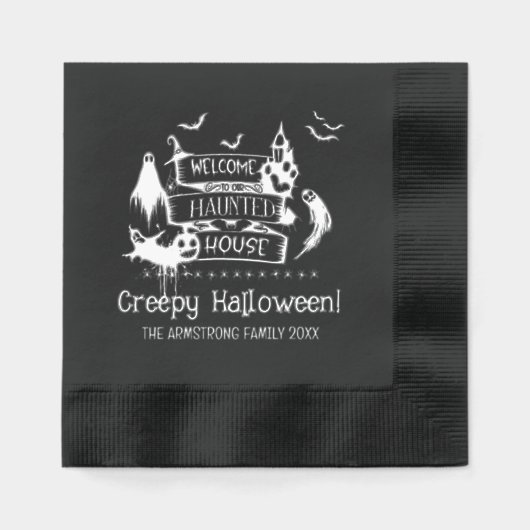 Haunted House Welkom bij Halloween Folie Servetten (Voorkant)