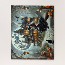 Haunted House, Witch & Full Moon Vintage Halloween Legpuzzel