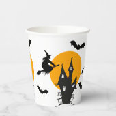 Haunted House Witch Sinaasappel & Black Halloween Papieren Bekers (Links)