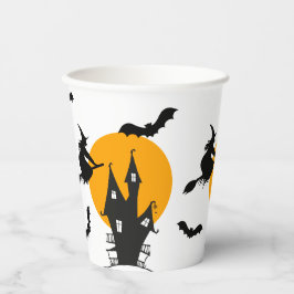 Haunted House Witch Sinaasappel & Black Halloween Papieren Bekers