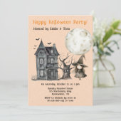 Haunted House Witch Spooky Halloween Party Kaart (Staand voorkant)