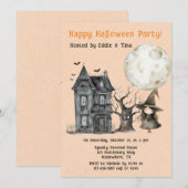 Haunted House Witch Spooky Halloween Party Kaart (Voorkant / Achterkant)