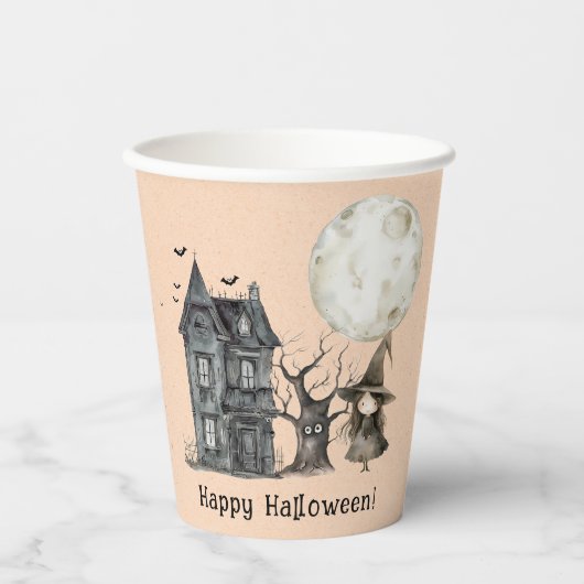 Haunted House Witch Spooky Halloween Party Papieren Bekers (Voorkant)