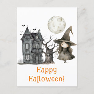 Haunted House Witch Spooky Witch Halloween Briefkaart