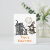 Haunted House Witch Spooky Witch Halloween Briefkaart (Staand voorkant)
