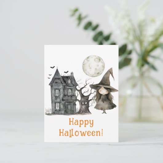 Haunted House Witch Spooky Witch Halloween Briefkaart (Staand voorkant)