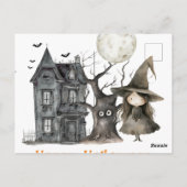 Haunted House Witch Spooky Witch Halloween Briefkaart (Achterkant)