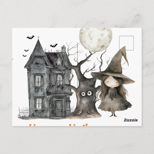 Haunted House Witch Spooky Witch Halloween Briefkaart (Achterkant)