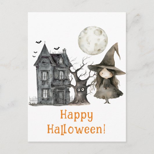 Haunted House Witch Spooky Witch Halloween Briefkaart (Voorkant)