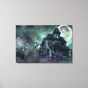 Haunted House Wrapped Canvas - Gothic Horror Afdruk