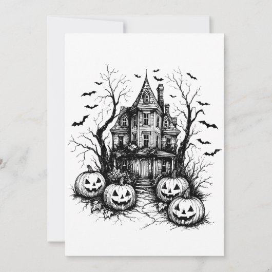 Haunted House zwart-wit Halloween Kaart (Voorkant)