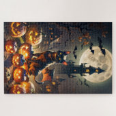 Haunted House, zwarte kat vleermuis, Jack-o-lantaa Legpuzzel (Horizontaal)