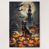 Haunted House, zwarte kat vleermuis, Jack-o-lantaa Legpuzzel (Verticaal)