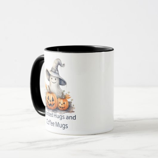 Haunted Hugs and Coffee Mugs Ghost Halloween Mok (Voorkant links)